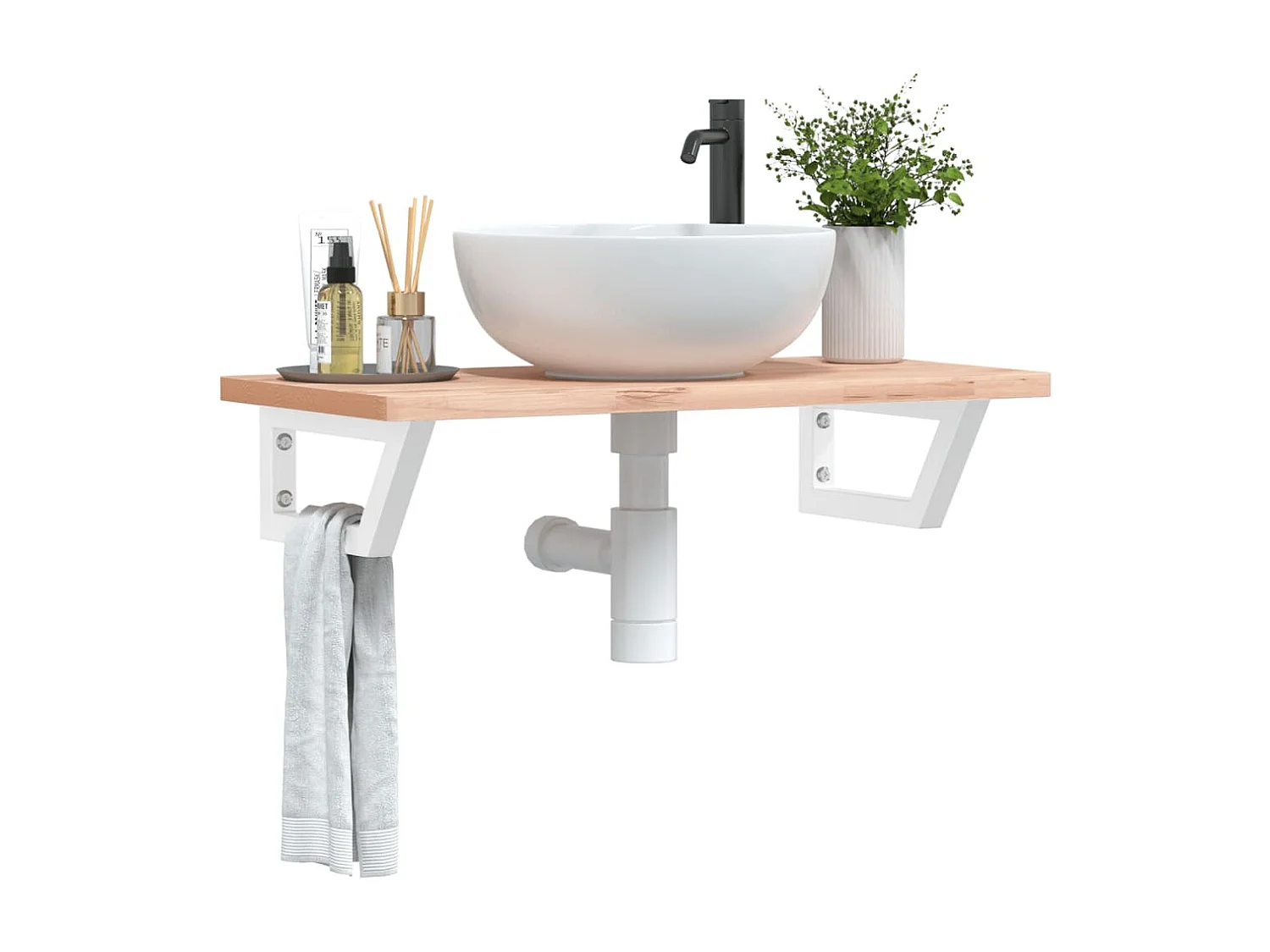 Badkamer wandschap staal en massief beukenhout BE399767