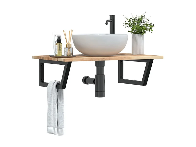 Meuble sous vasque murale acier et bois massif d'acacia FR841065