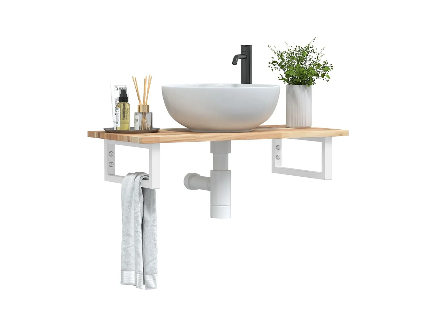Meuble sous vasque murale acier et bois massif d'acacia FR386385