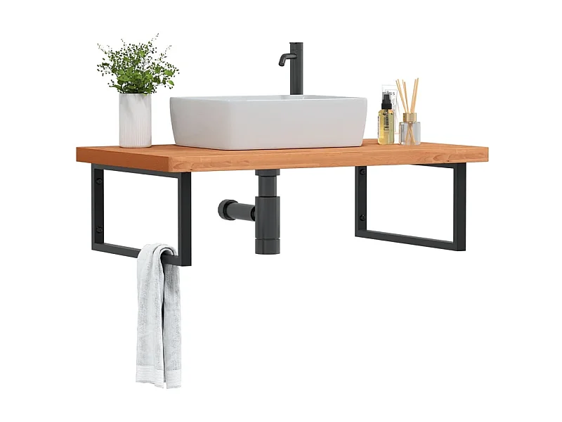 Prateleira de parede p/ lavatório aço/madeira de faia maciça PT470113