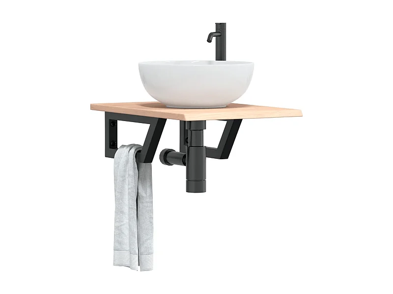 Meuble sous vasque murale acier et bois de chêne massif FR512911