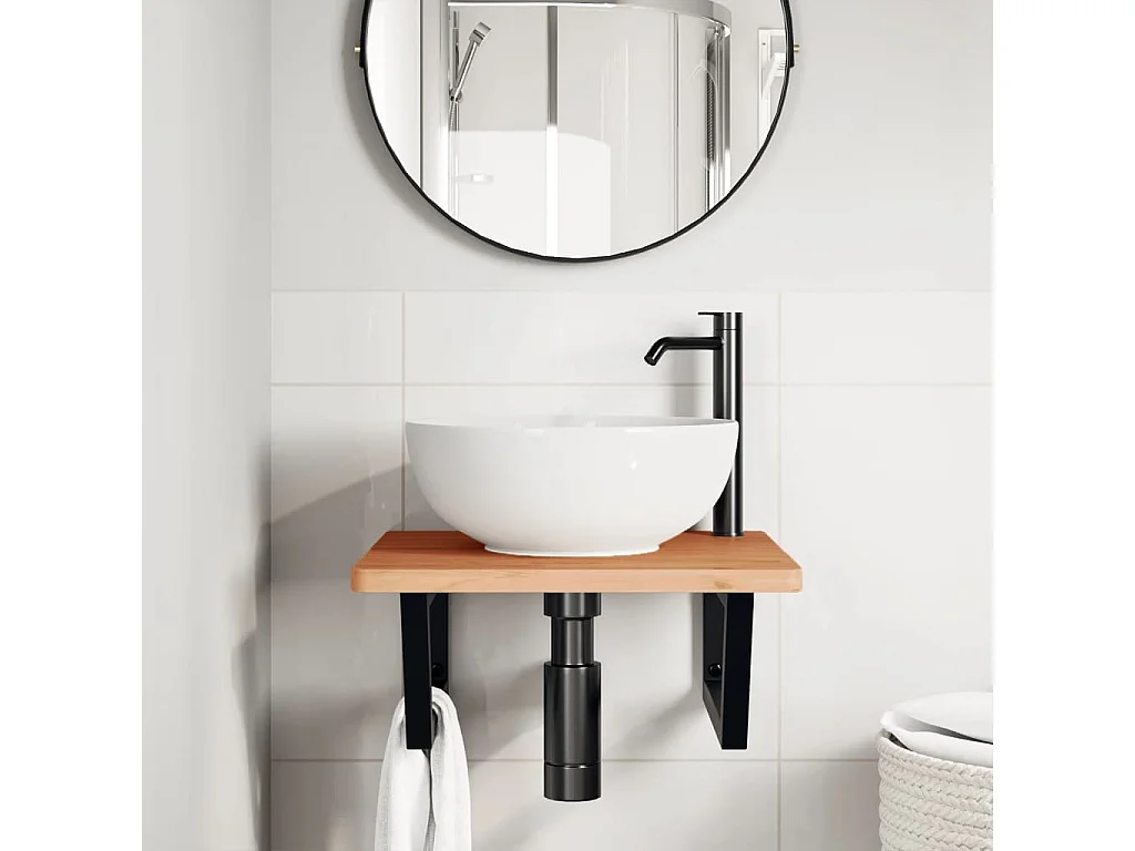 Prateleira de parede p/ lavatório aço/madeira de faia maciça PT460885