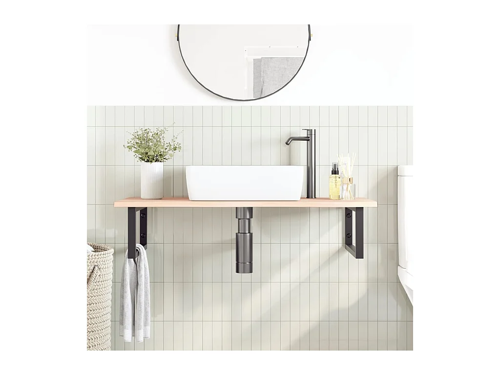 Estante de lavabo de pared de acero y madera maciza de roble ES711194