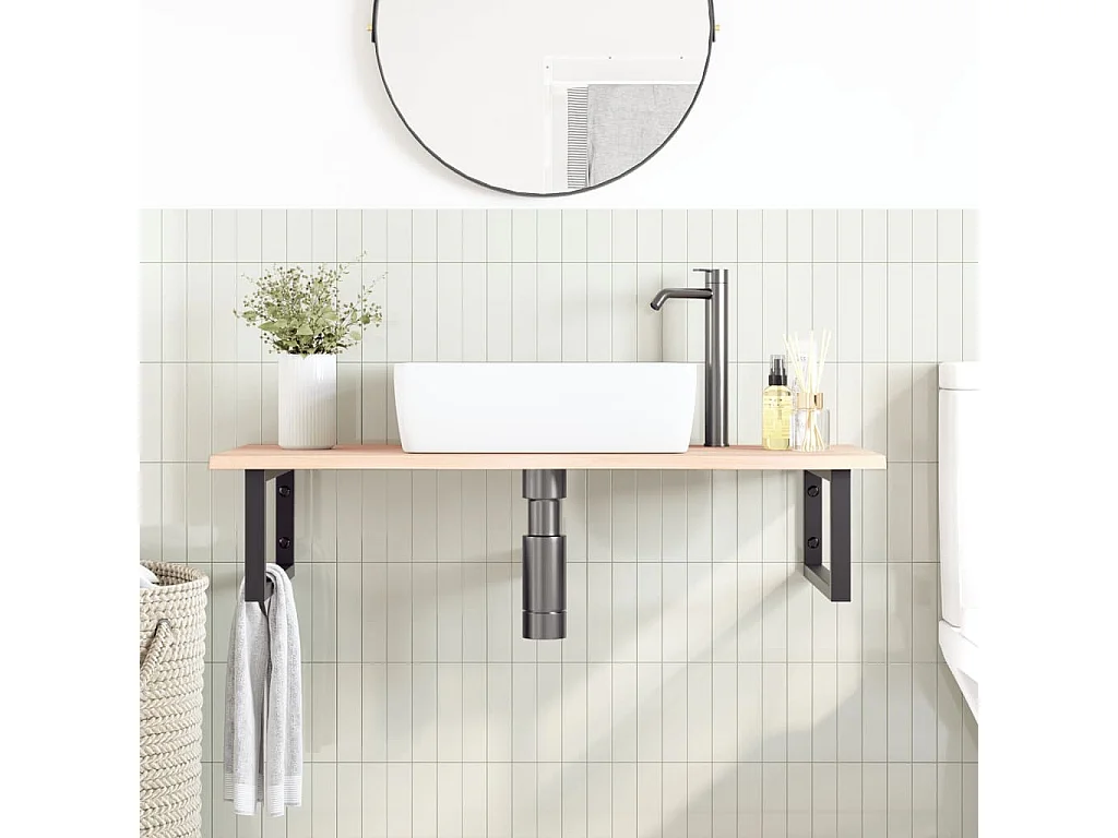 Meuble sous vasque murale acier et bois de chêne massif FR317379