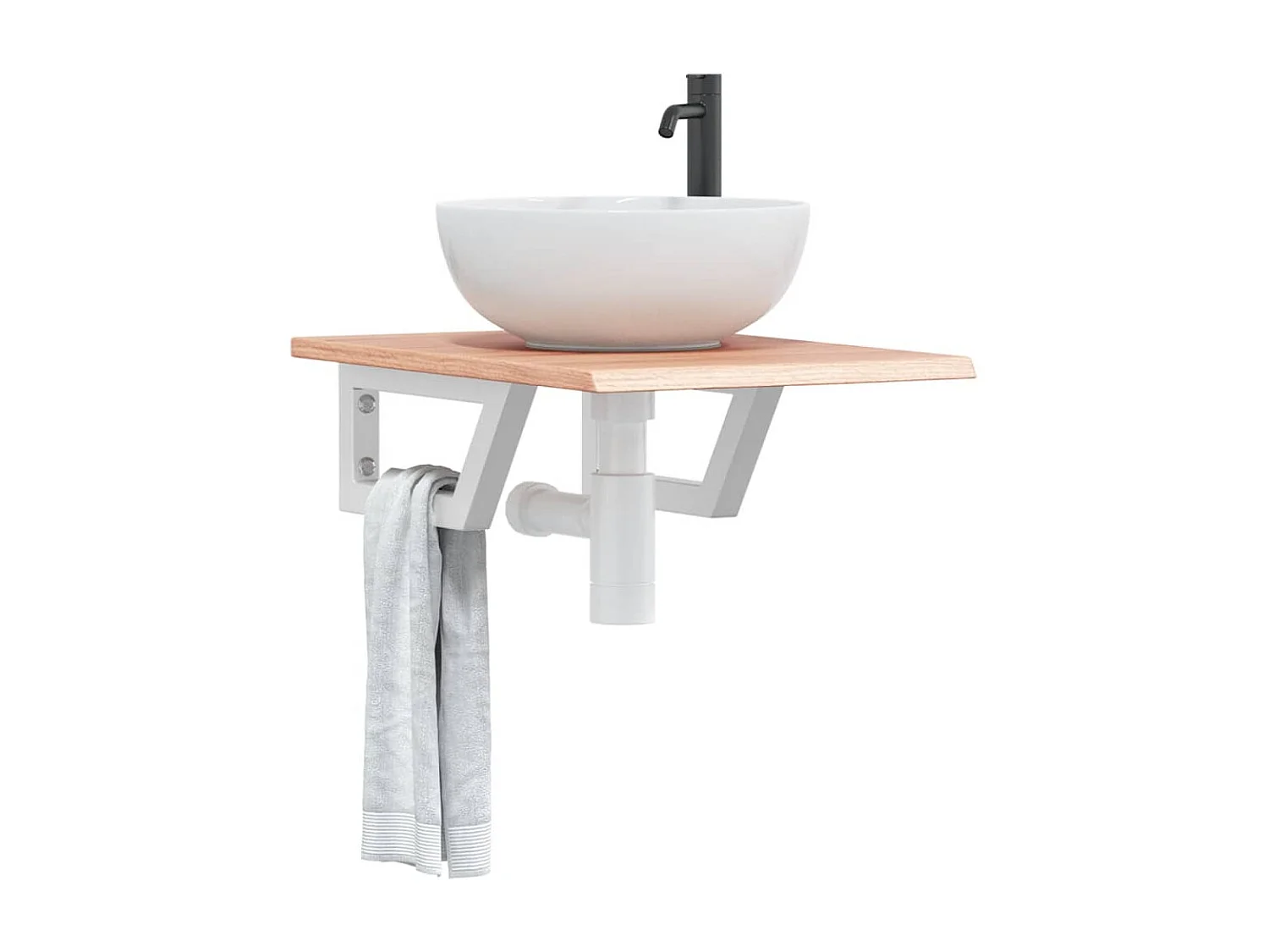 Meuble sous vasque murale acier et bois de chêne massif FR241149