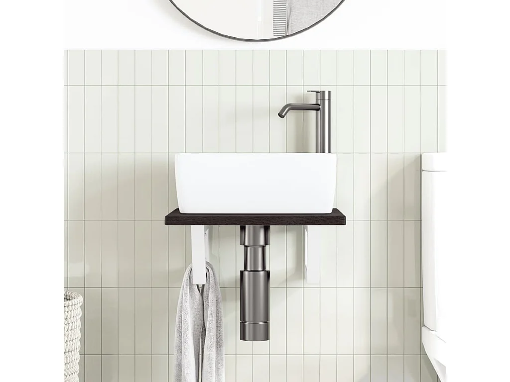 Prateleira de parede p/ lavatório aço/madeira carvalho maciça PT179770