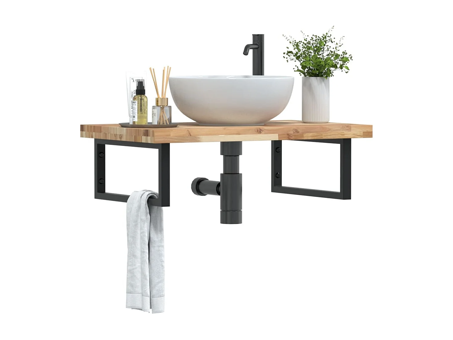 Estante de lavabo de pared acero y madera maciza de acacia ES157797