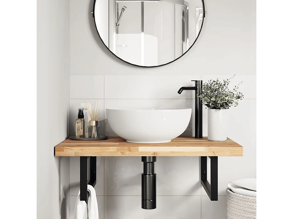 Estante de lavabo de pared acero y madera maciza de acacia ES157797