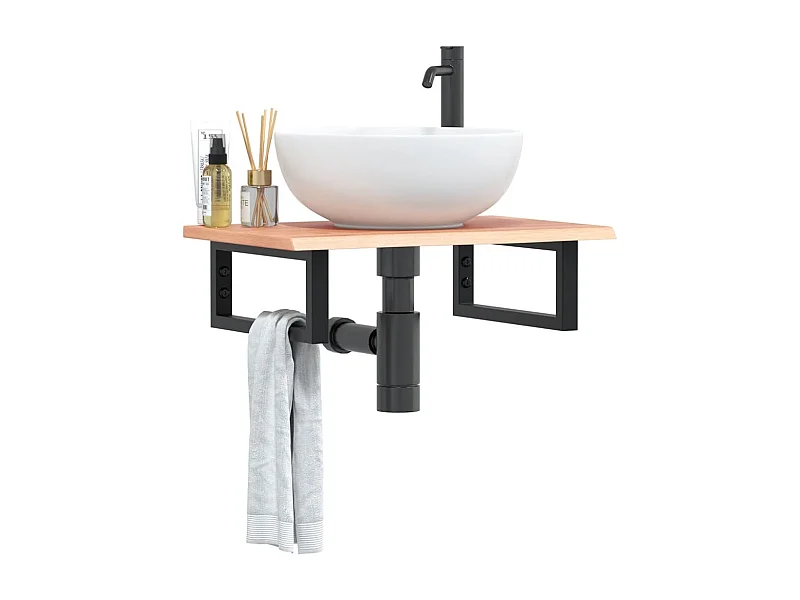 Meuble sous vasque murale acier et bois de chêne massif FR471505