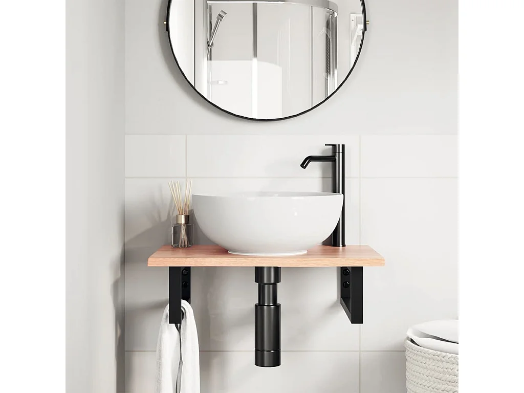 Badkamer wandschap staal en massief eikenhout BE455884