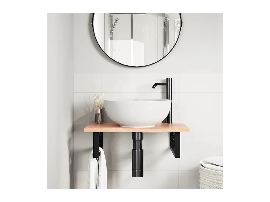 Prateleira de parede p/ lavatório aço/madeira carvalho maciça PT253475