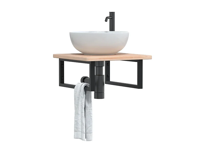 Estante de lavabo de pared de acero y madera maciza de roble ES339981