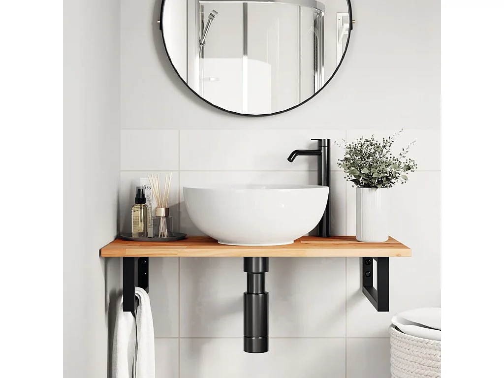 Meuble sous vasque murale acier et bois massif d'acacia FR460932