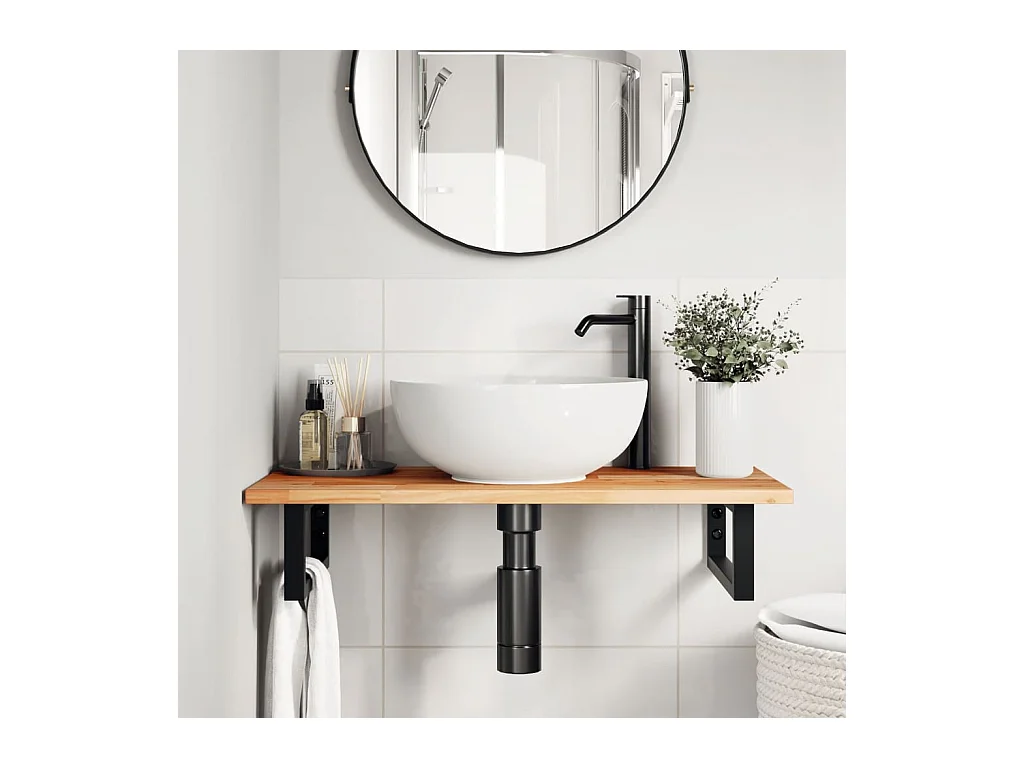 Meuble sous vasque murale acier et bois massif d'acacia FR460932