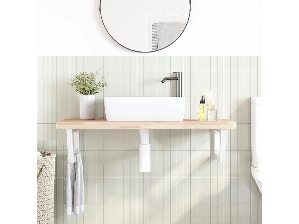 Badkamer wandschap staal en massief beukenhout BE927553