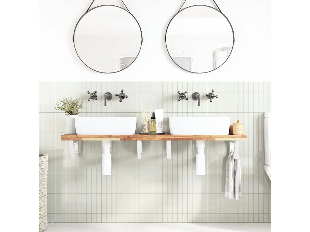 Meuble sous vasque murale acier et bois massif d'acacia FR233185