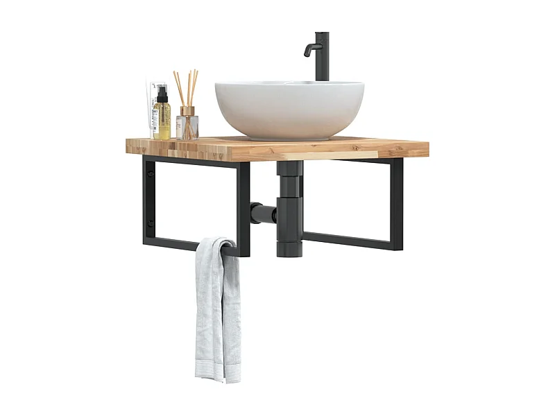 Prateleira de parede p/ lavatório aço/madeira de acácia maciça PT927492