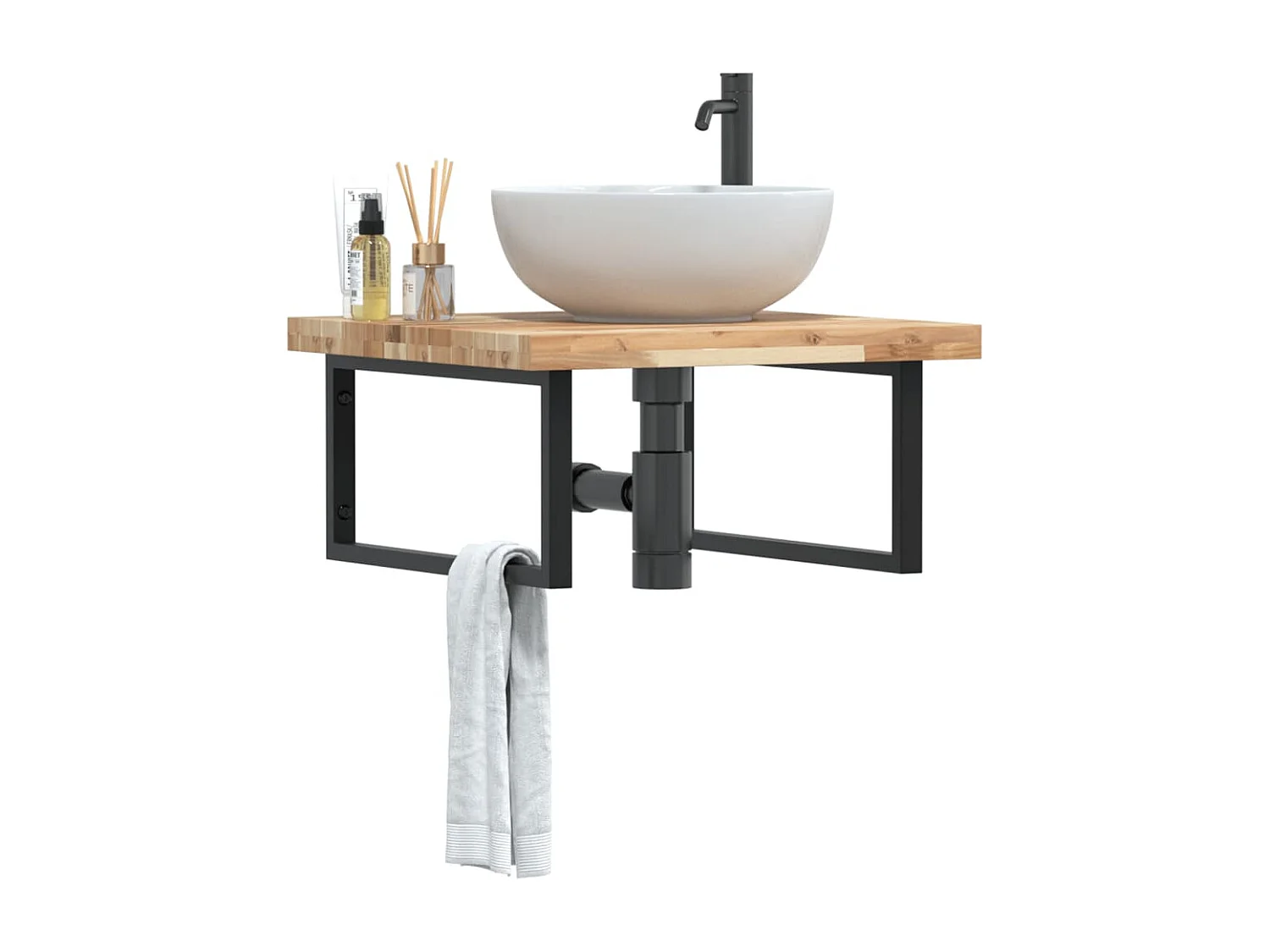 Badkamer wandschap staal en massief acaciahout BE415324