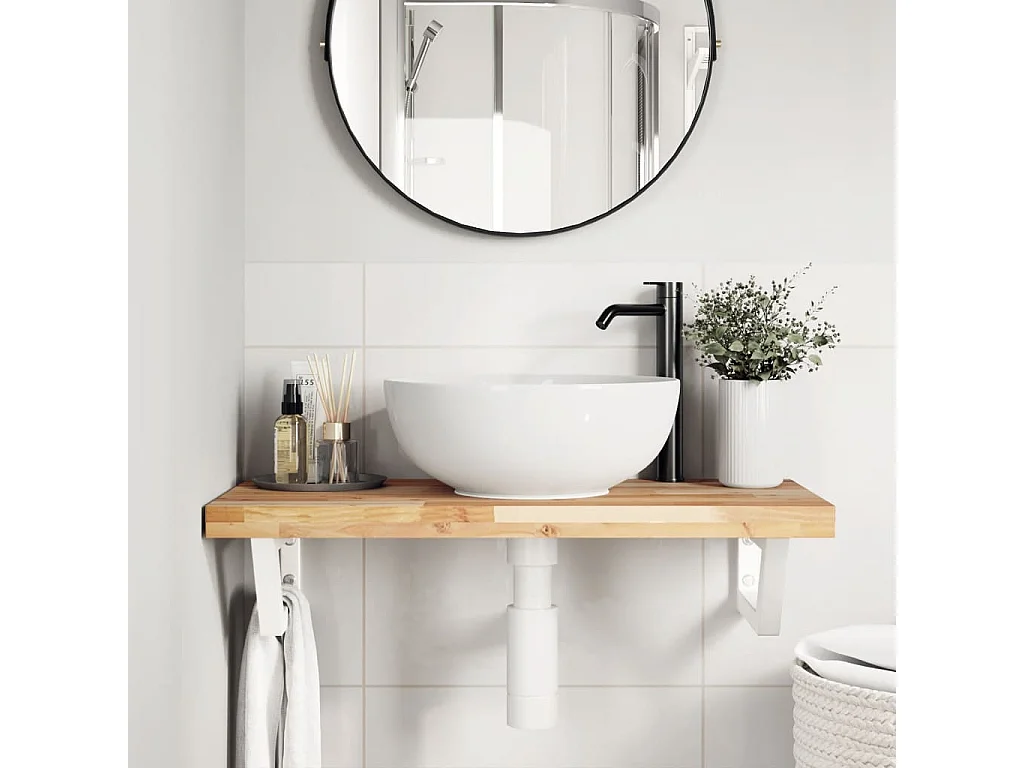 Meuble sous vasque murale acier et bois massif d'acacia FR114804