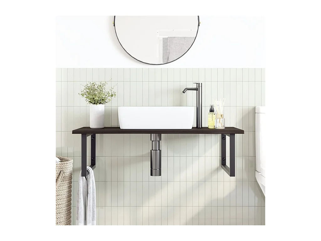Badkamer wandschap staal en massief eikenhout BE832136