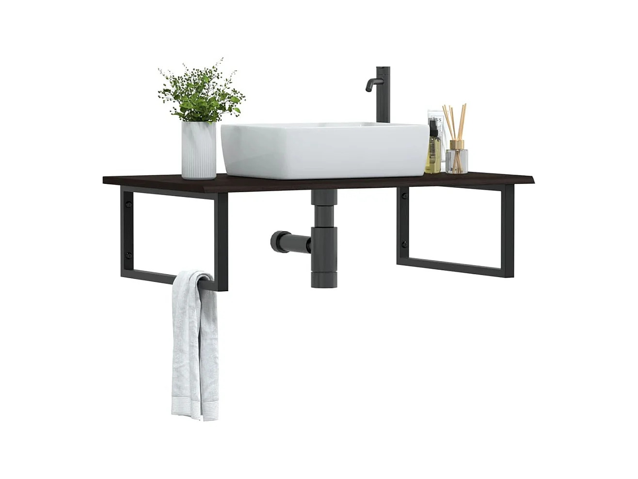 Meuble sous vasque murale acier et bois de chêne massif FR124750