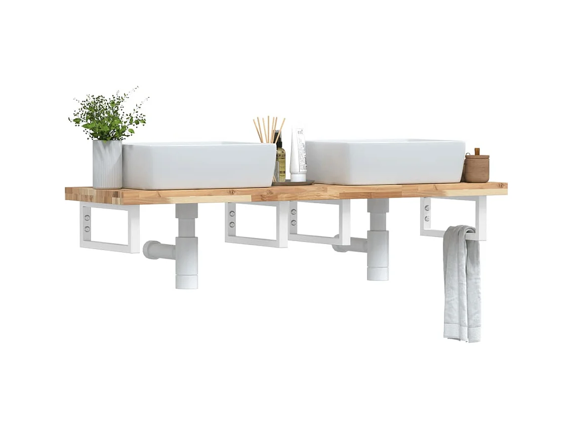 Meuble sous vasque murale acier et bois massif d'acacia FR836600