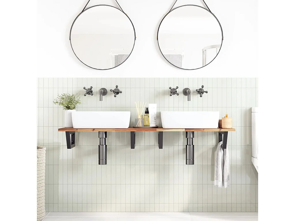 Meuble sous vasque murale acier et bois massif d'acacia FR523593