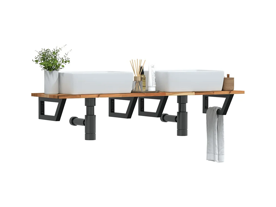 Meuble sous vasque murale acier et bois massif d'acacia FR523593