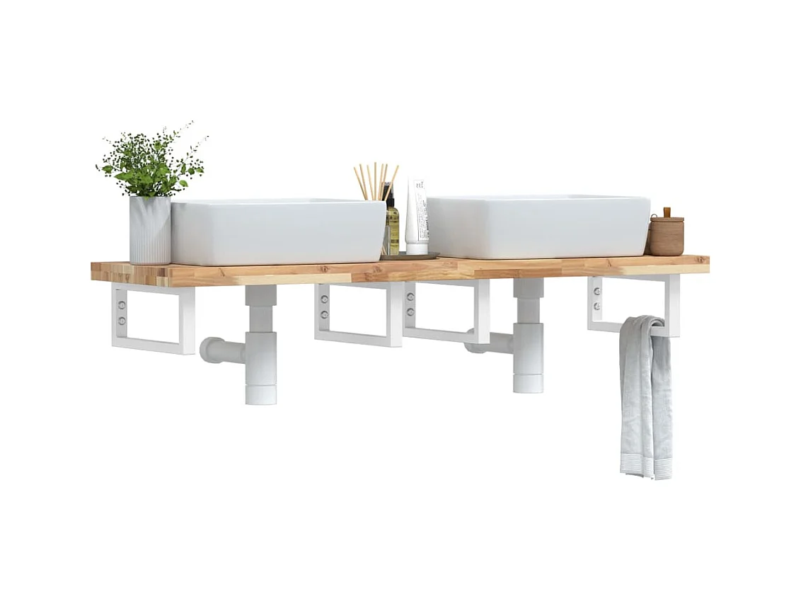 Meuble sous vasque murale acier et bois massif d'acacia FR156467