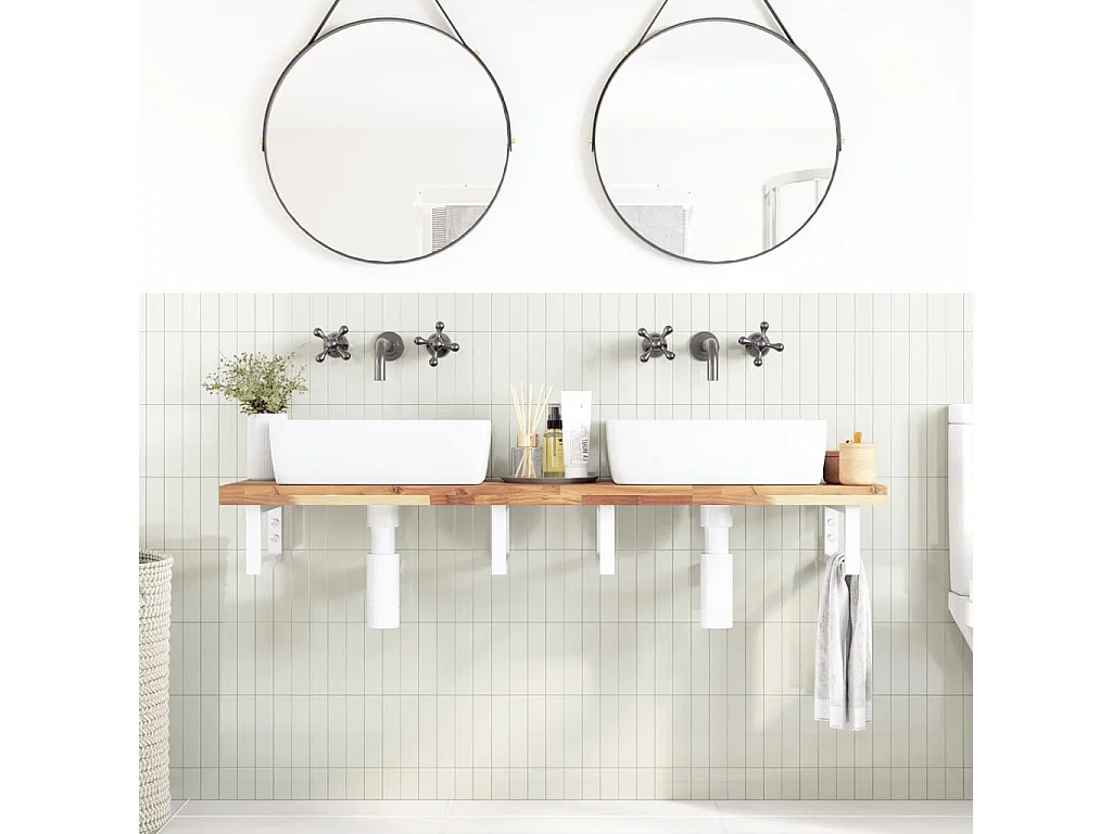 Meuble sous vasque murale acier et bois massif d'acacia FR156467