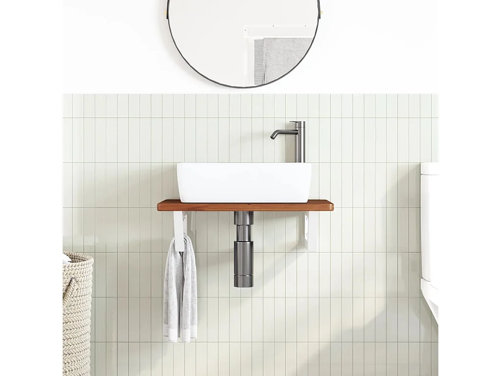 Meuble sous vasque murale acier et bois de chêne massif FR565326