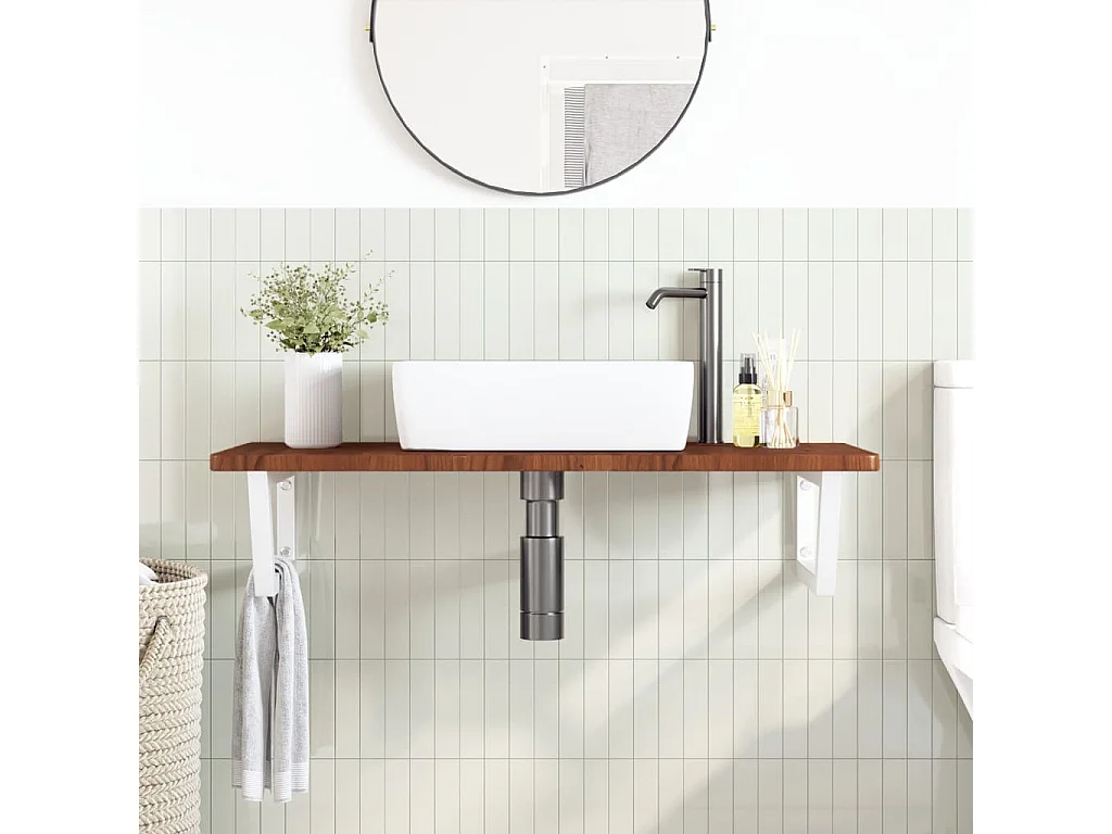 Meuble sous vasque murale acier et bois de chêne massif FR587391