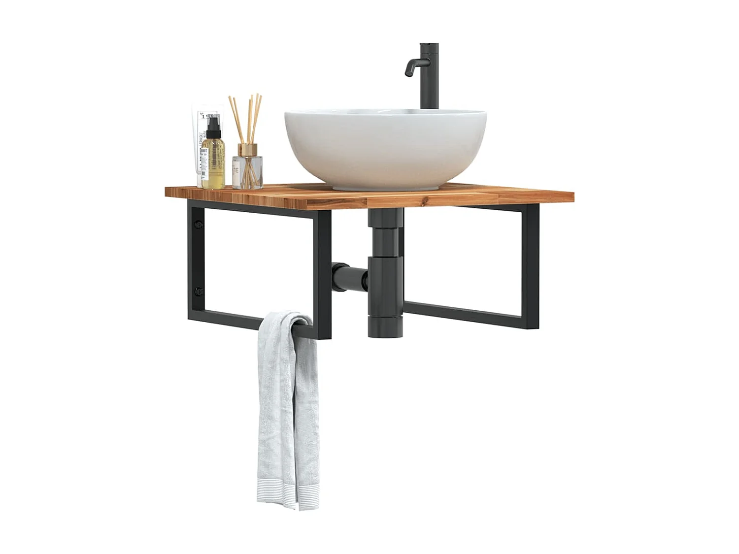 Meuble sous vasque murale acier et bois massif d'acacia FR432781