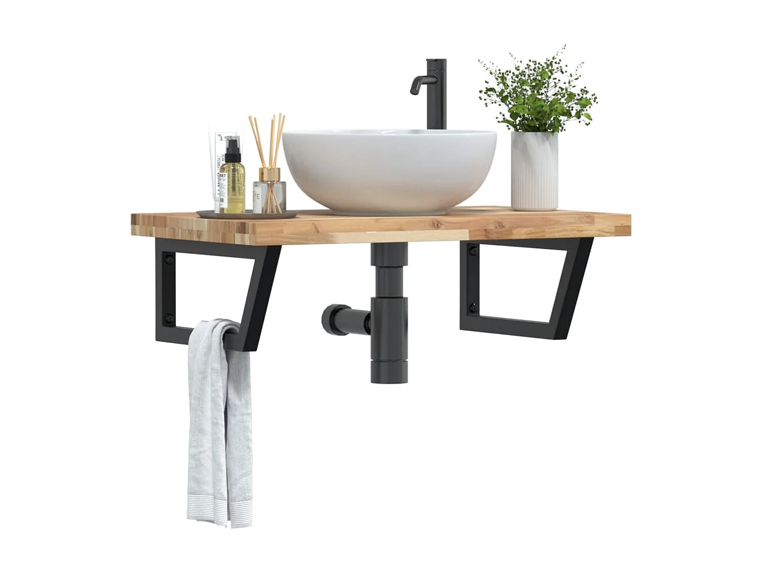 Meuble sous vasque murale acier et bois massif d'acacia FR759700