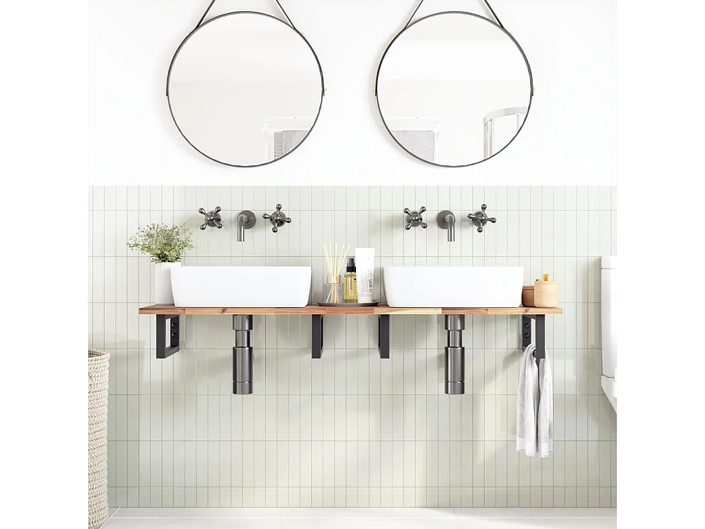 Meuble sous vasque murale acier et bois massif d'acacia FR359585