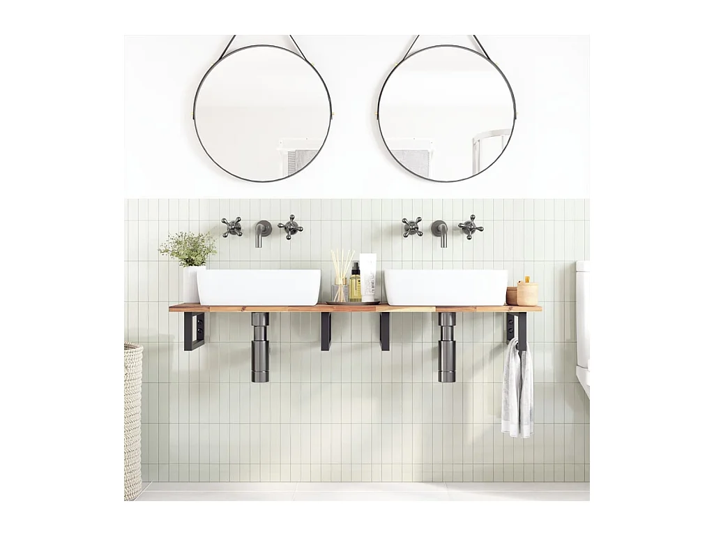 Meuble sous vasque murale acier et bois massif d'acacia FR359585