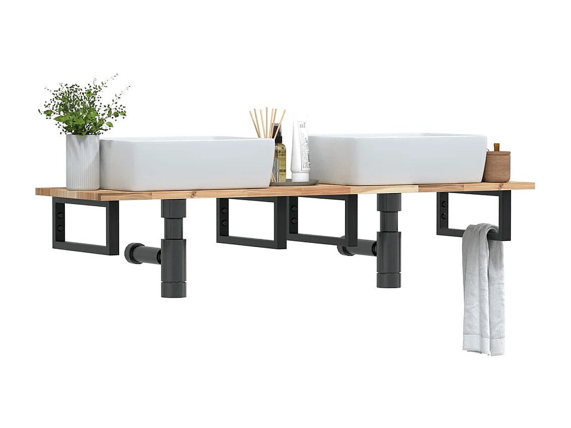 Meuble sous vasque murale acier et bois massif d'acacia FR359585