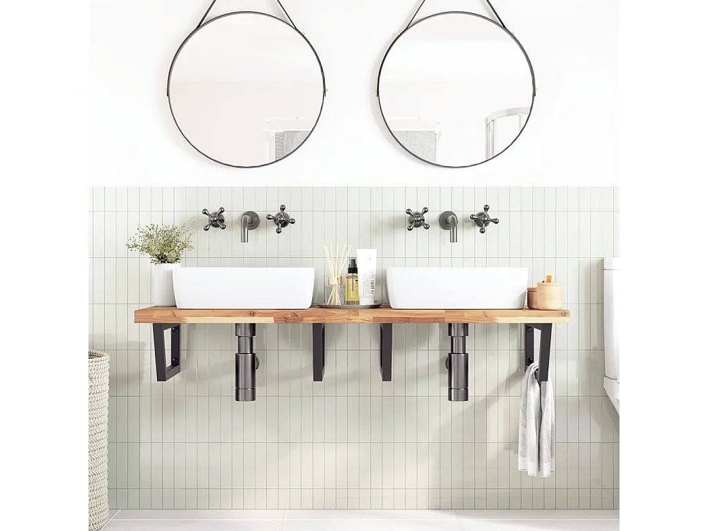 Estante de lavabo de pared acero y madera maciza de acacia ES860272