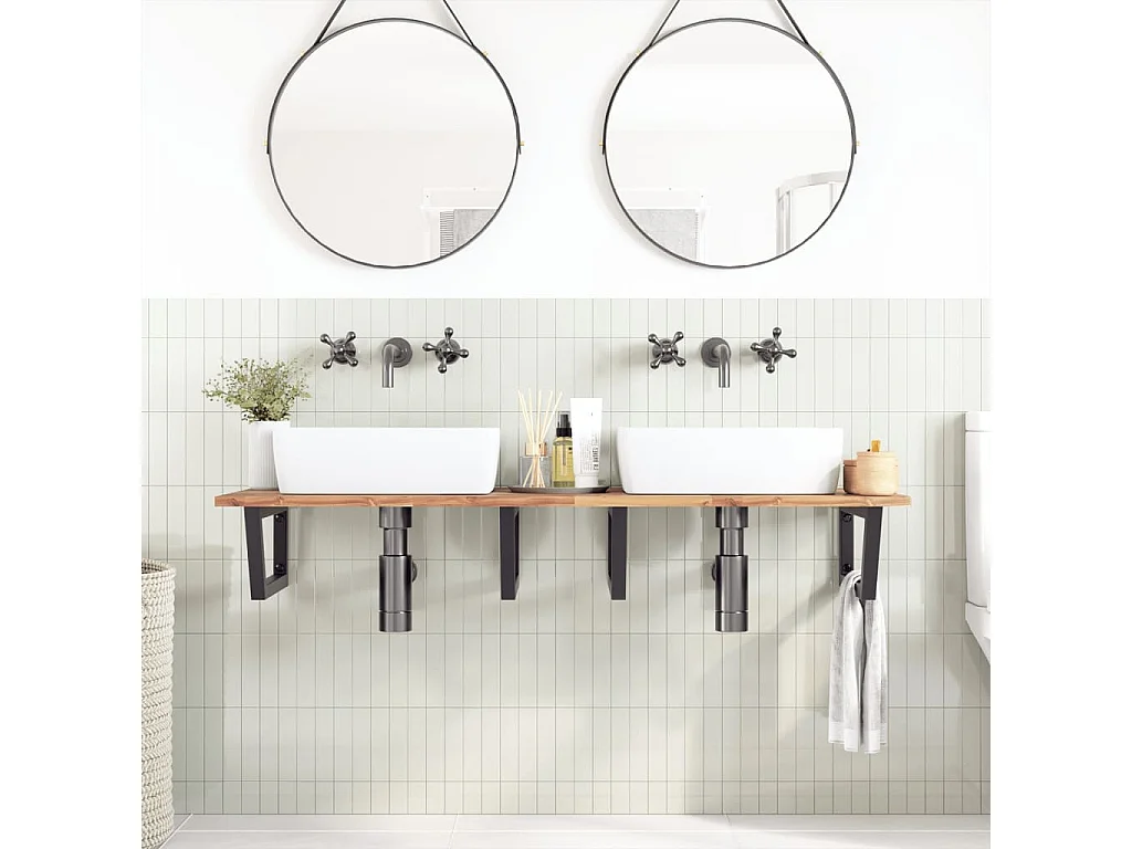 Meuble sous vasque murale acier et bois massif d'acacia FR942183