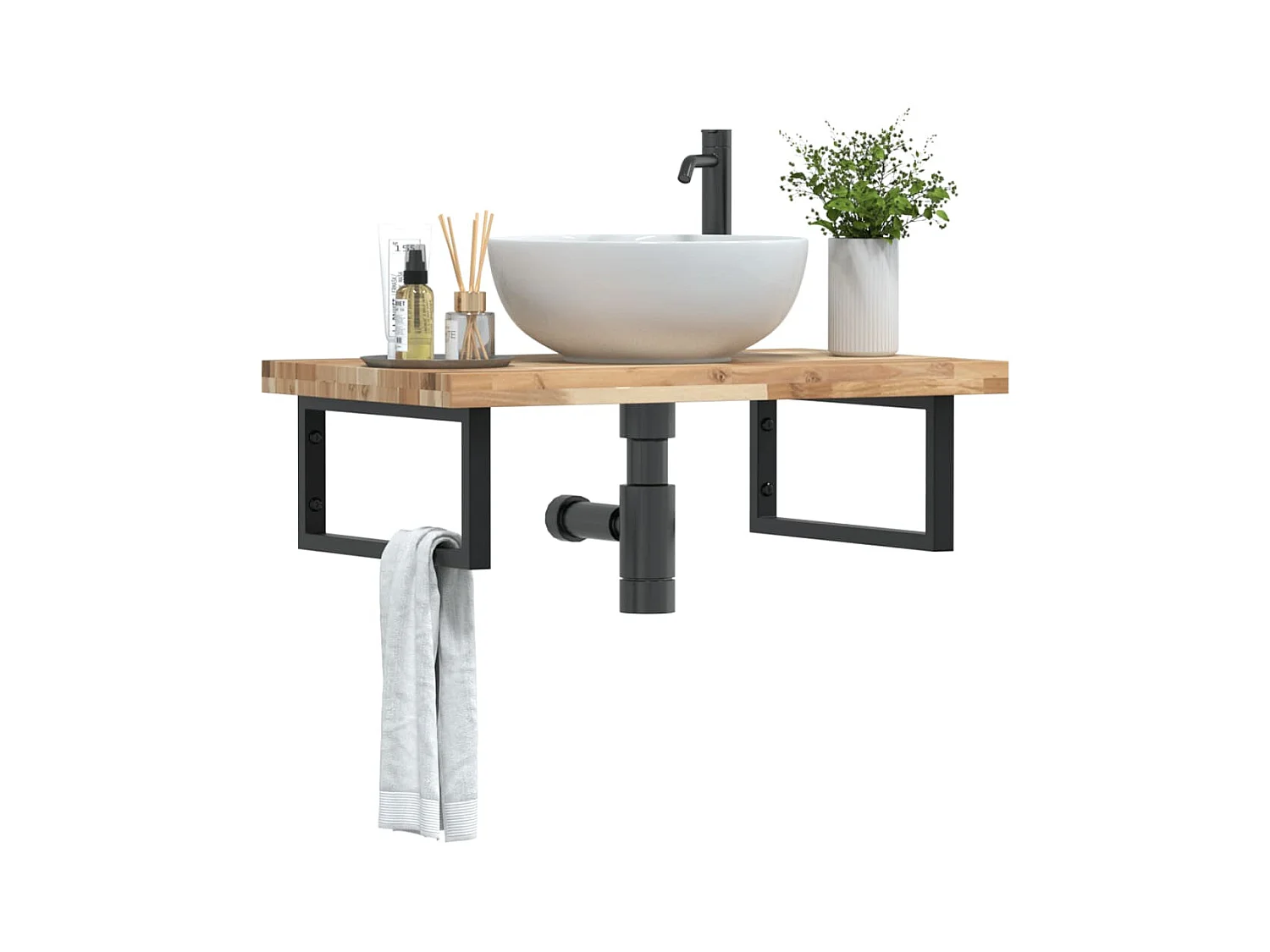 Meuble sous vasque murale acier et bois massif d'acacia FR552610
