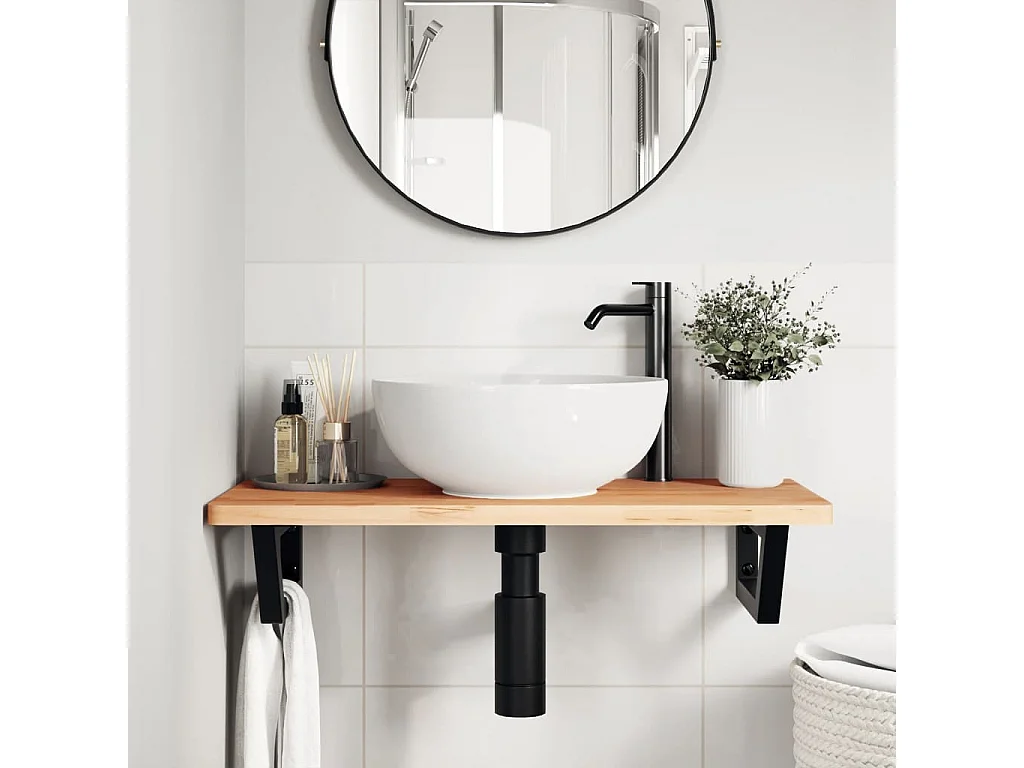 Meuble sous vasque murale acier et bois massif de hêtre FR886063