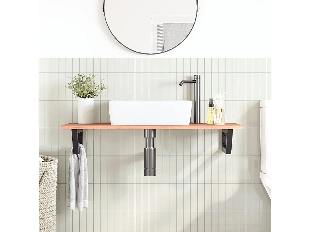 Estante de lavabo de pared de acero y madera maciza de roble ES718890