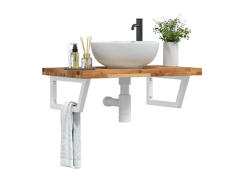 Badkamer wandschap staal en massief acaciahout BE390373