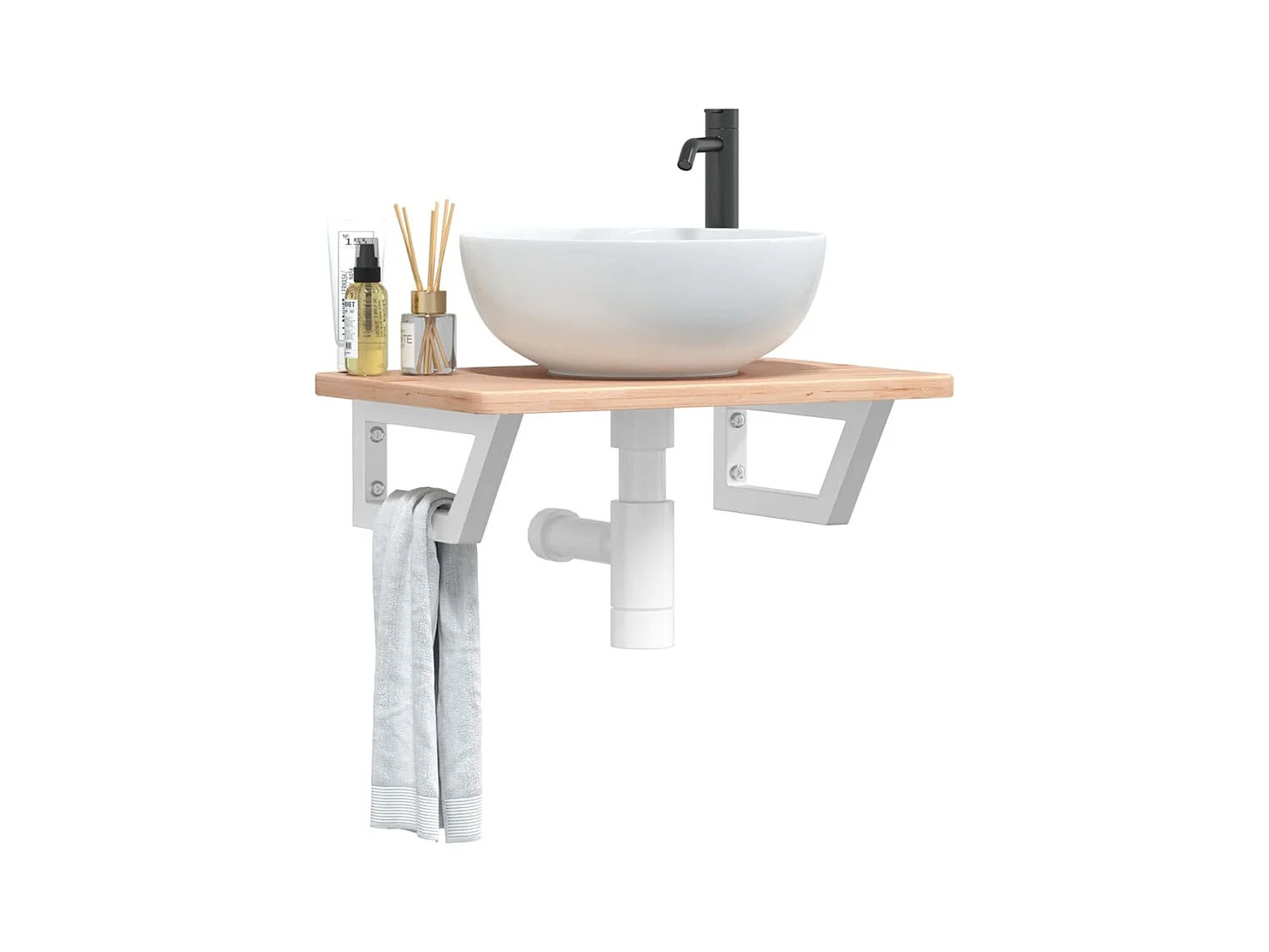 Estante de lavabo de pared de acero y madera maciza de roble ES462053