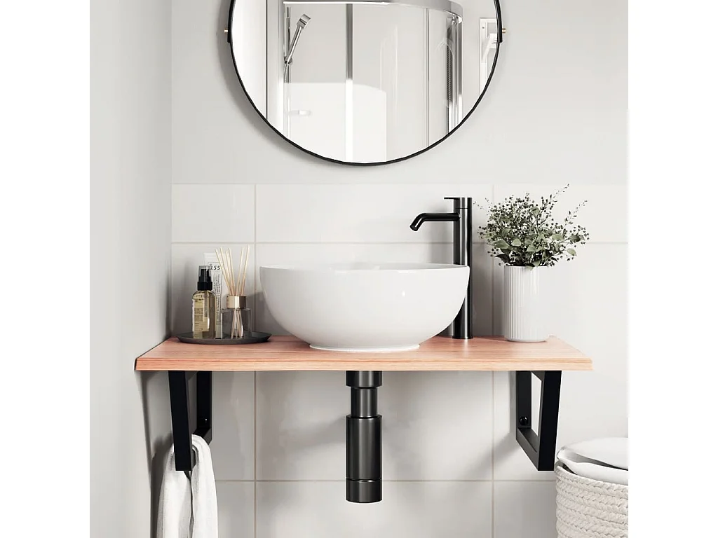 Meuble sous vasque murale acier et bois de chêne massif FR393583