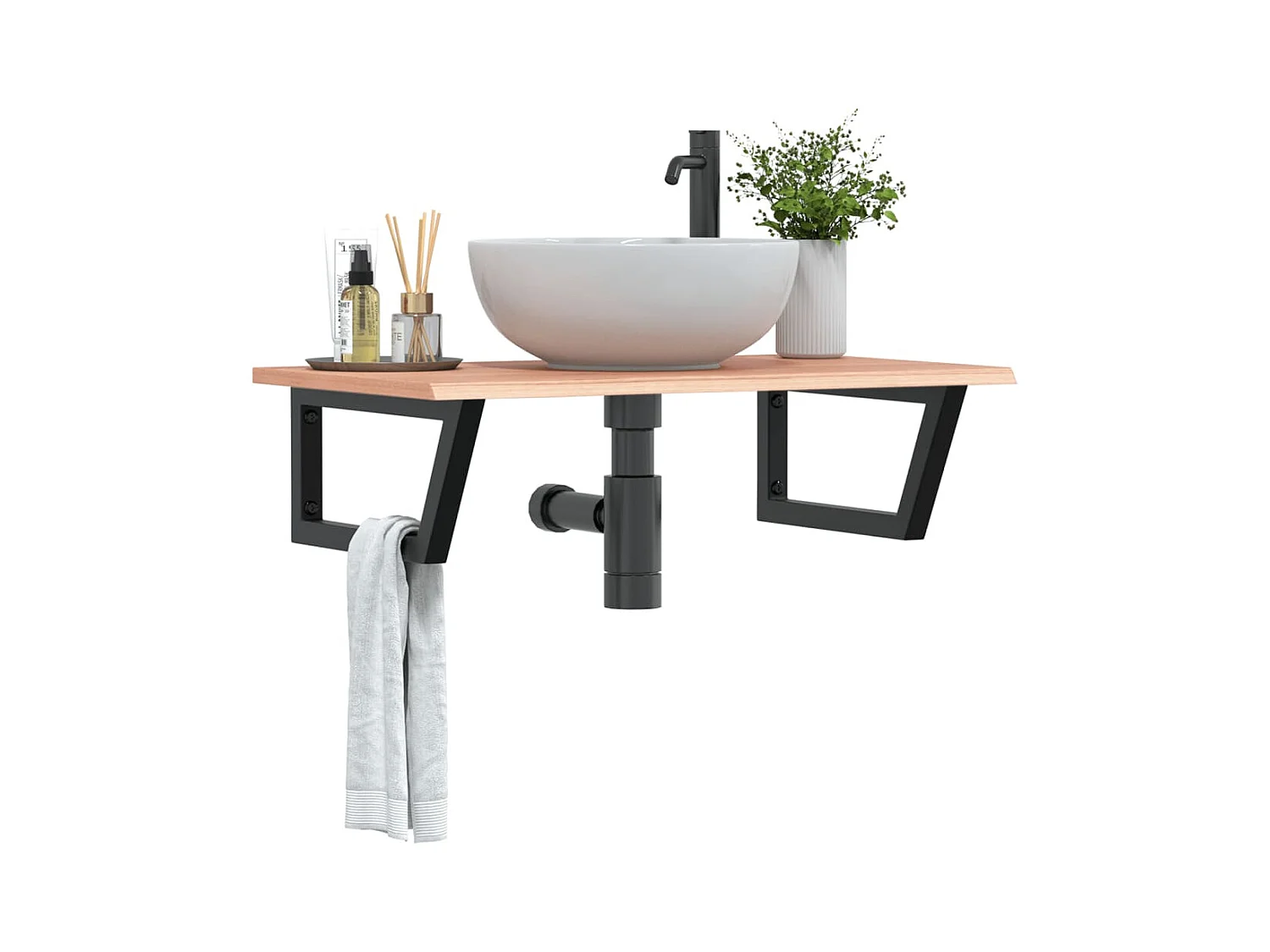 Meuble sous vasque murale acier et bois de chêne massif FR393583