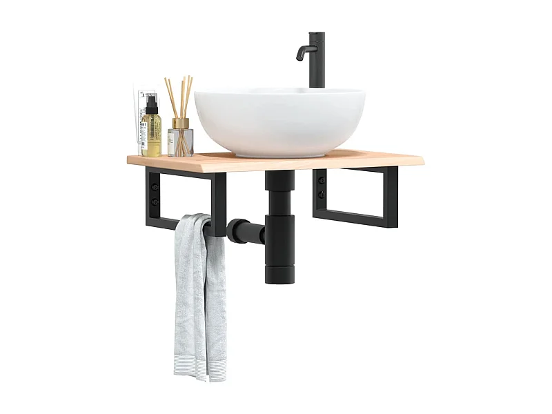 Meuble sous vasque murale acier et bois de chêne massif FR621425