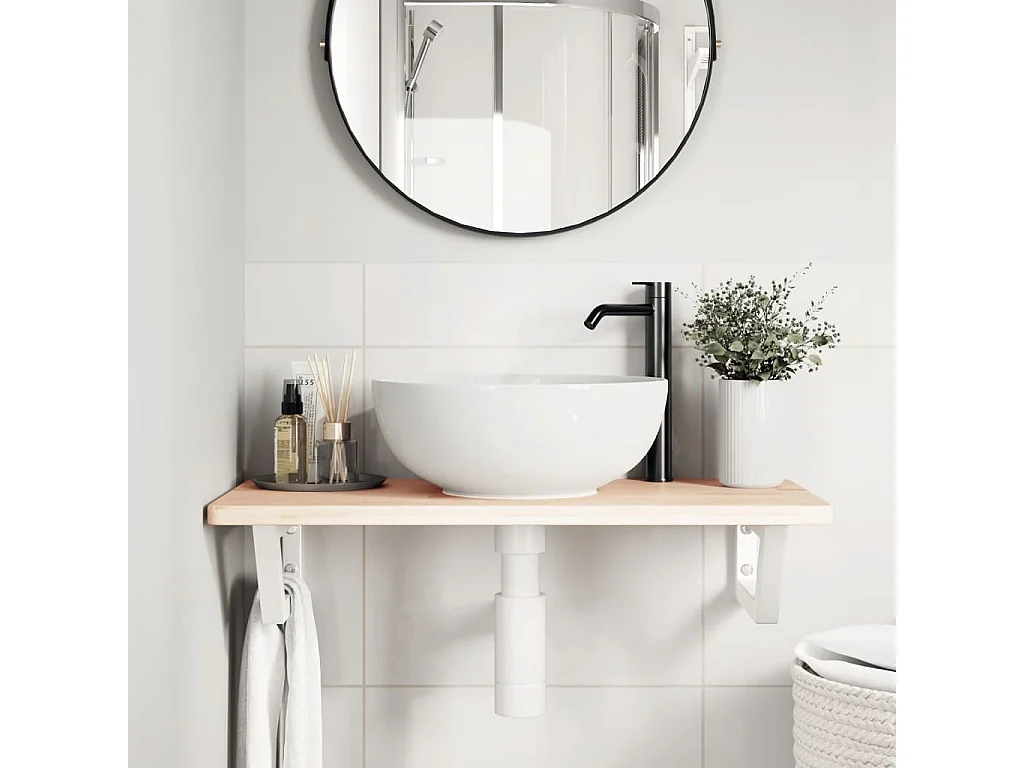 Meuble sous vasque murale acier et bois de chêne massif FR728902