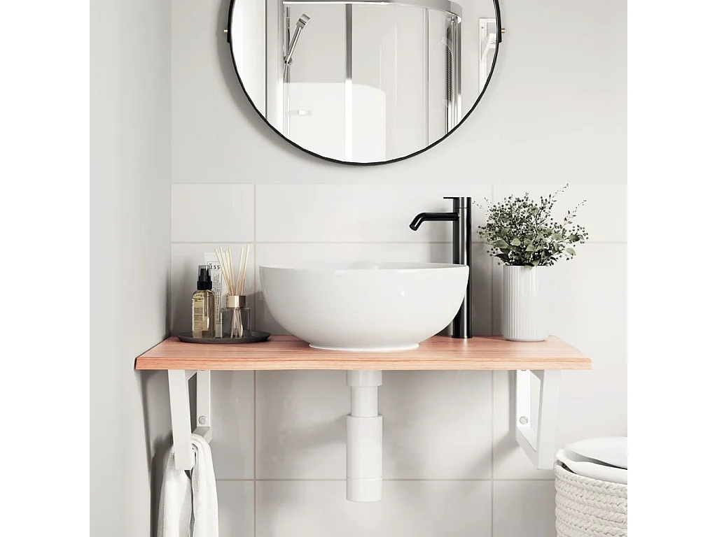 Meuble sous vasque murale acier et bois de chêne massif FR694771