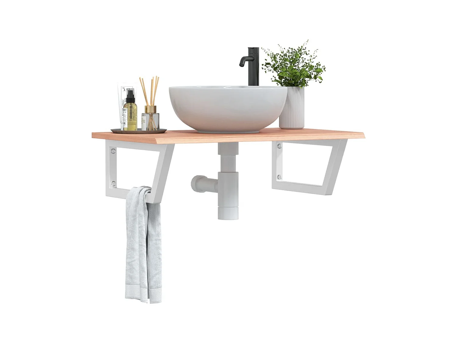 Badkamer wandschap staal en massief eikenhout BE810212